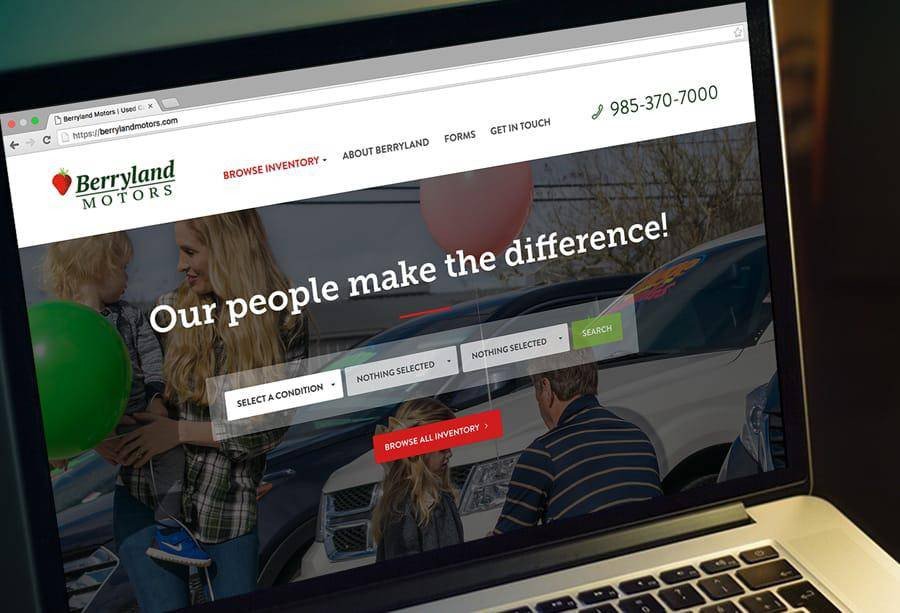 Berryland Motors website mocked up on a laptop