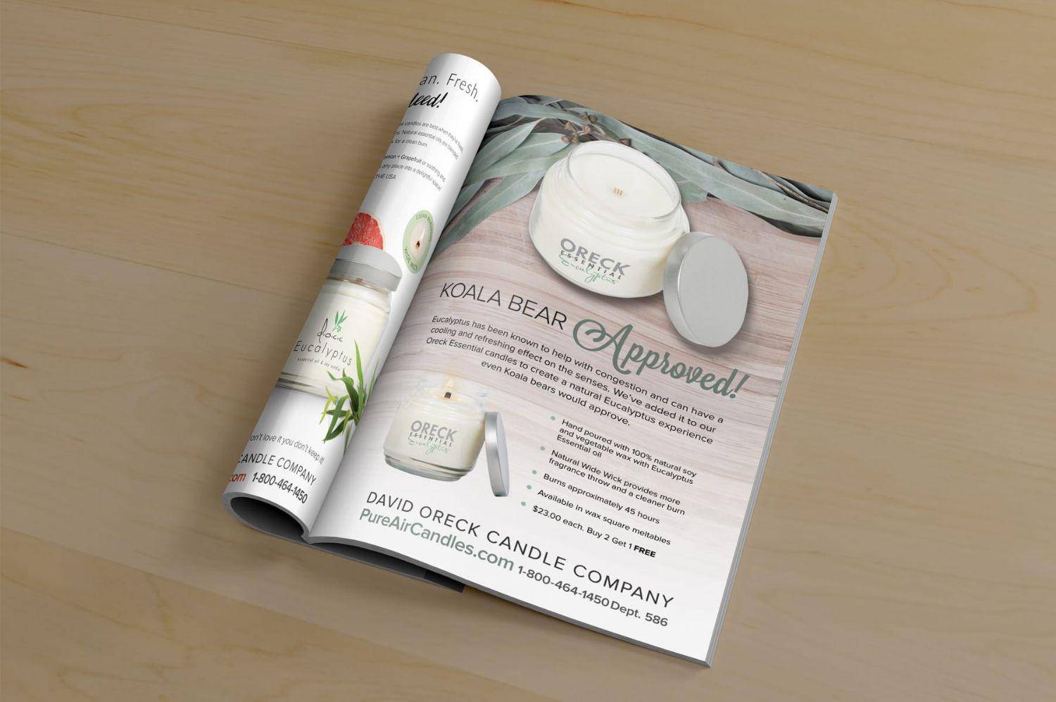 Oreck candles design in a magazine ad